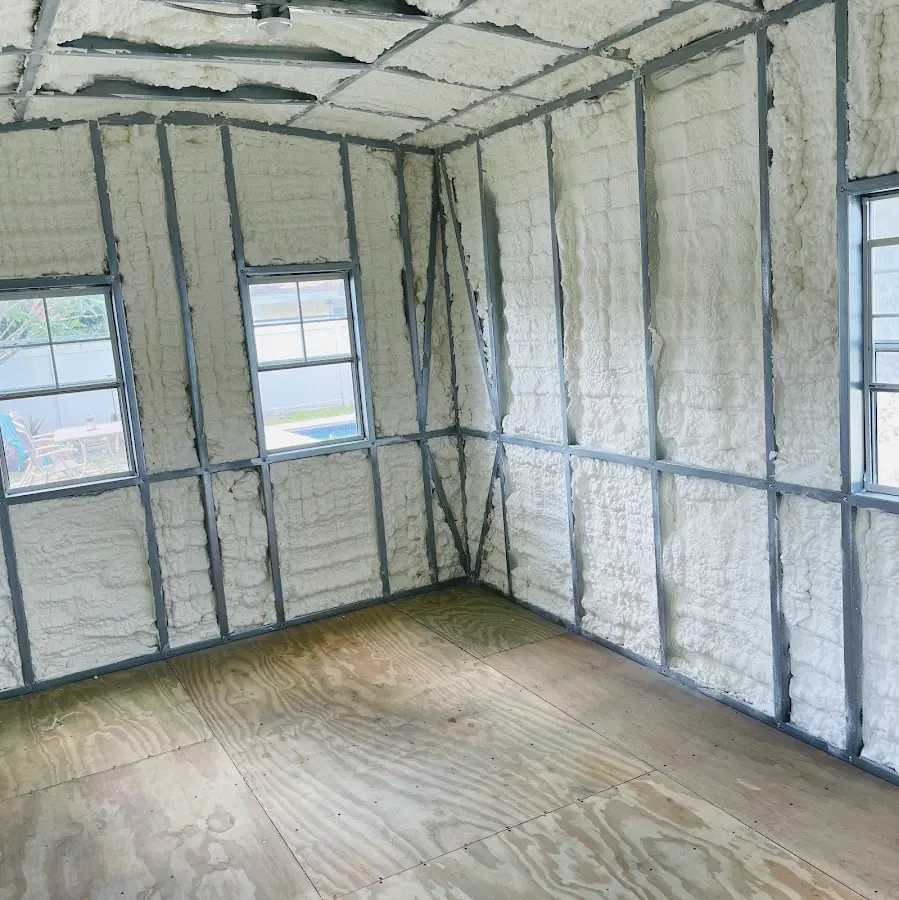 Closed-cell spray foam insulation applied to wall cavities in a residential project in Bushkill